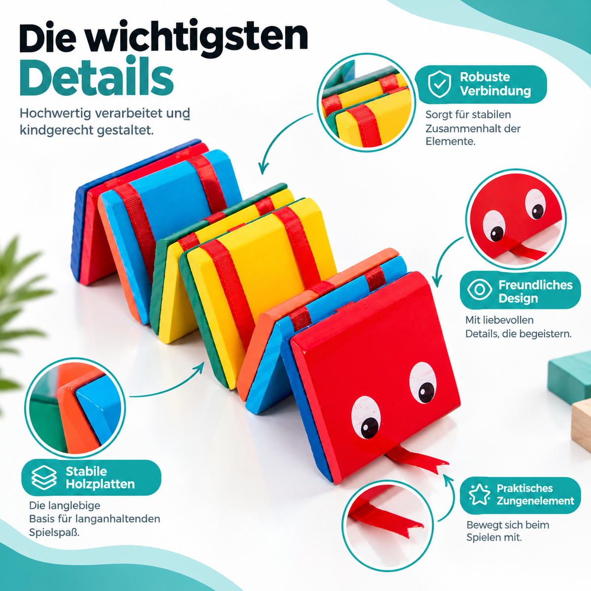 Wichtige Elemente und die farbenfrohe Gestaltung auf einen Blick.