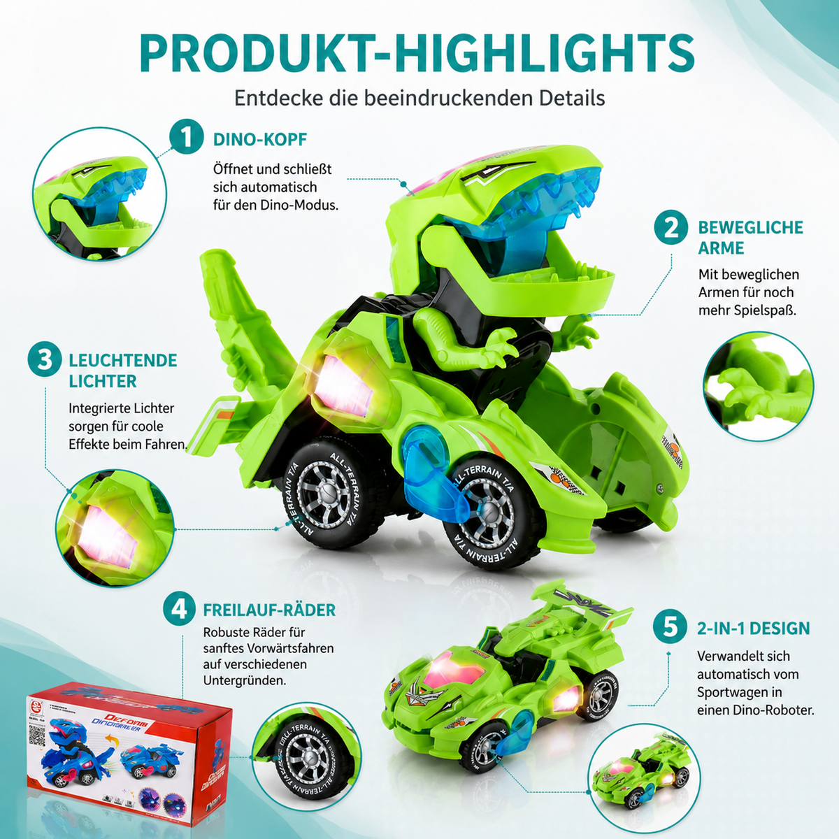 2-in-1 Dino Auto – Verwandelt sich automatisch in einen Roboter!