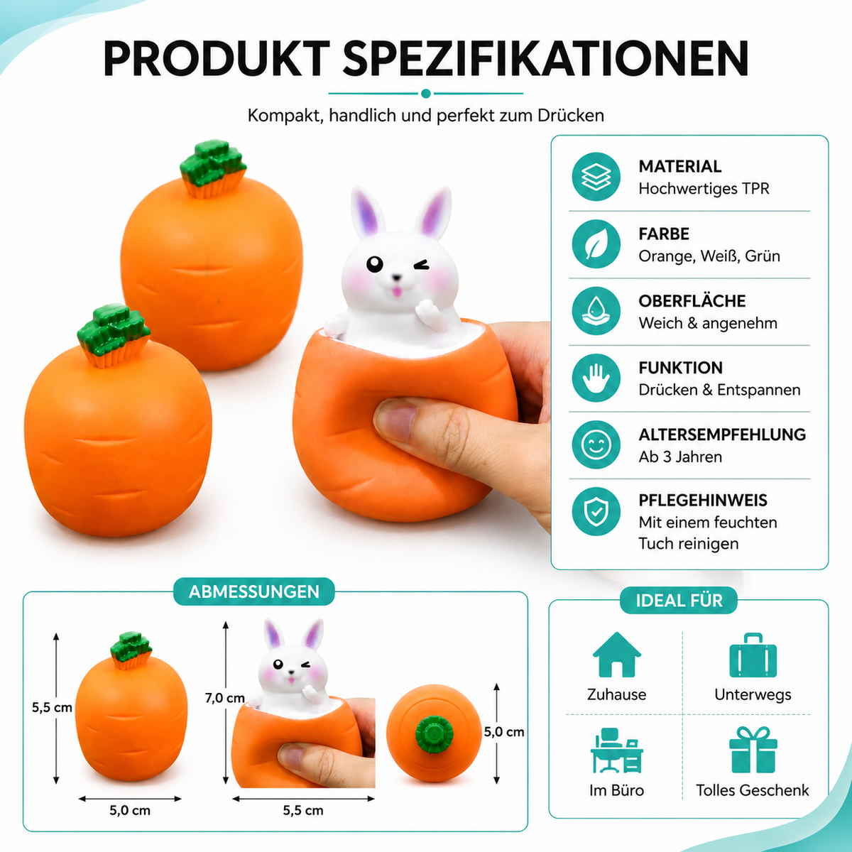 Squishy Karottenhasen – Stress wegdrücken, Spaß erleben!