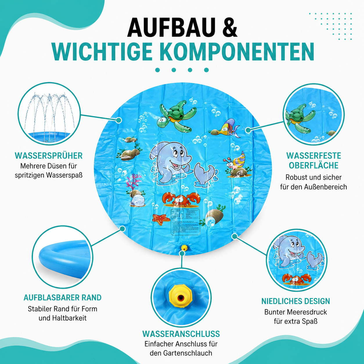 Kinder Planschmatte mit Wasser-Sprühfunktion