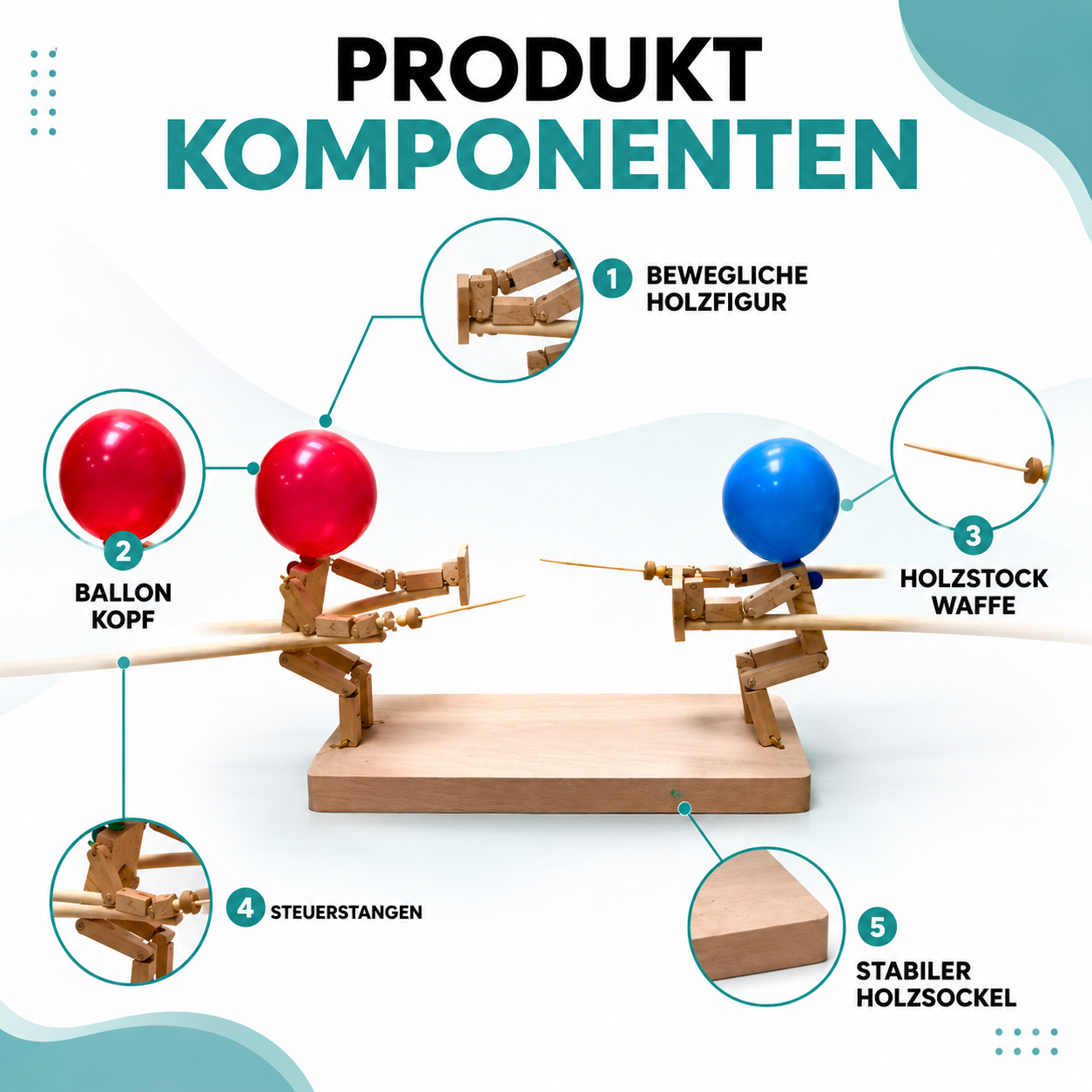 Holzfiguren Ballon Spiel für Kinder 3mm Brett + 4 Waffen + 100 Ballons