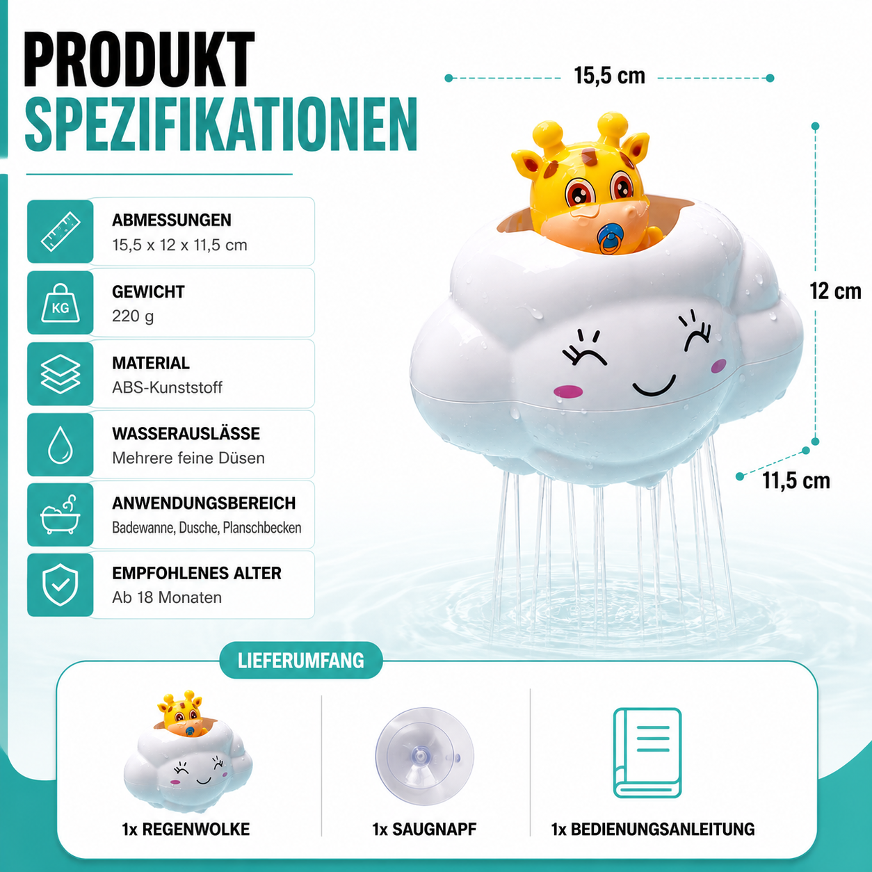 Süße Regenwolke Dusche – Bade Spielzeug mit Wasserfall Spaß