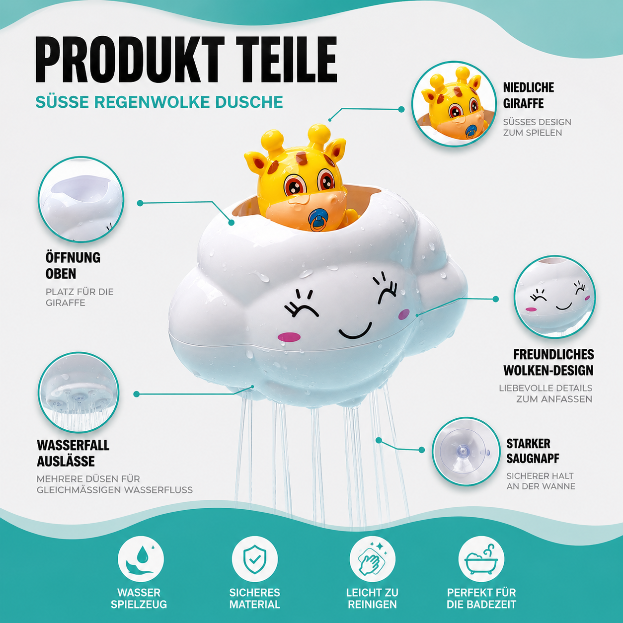 Süße Regenwolke Dusche – Bade Spielzeug mit Wasserfall Spaß