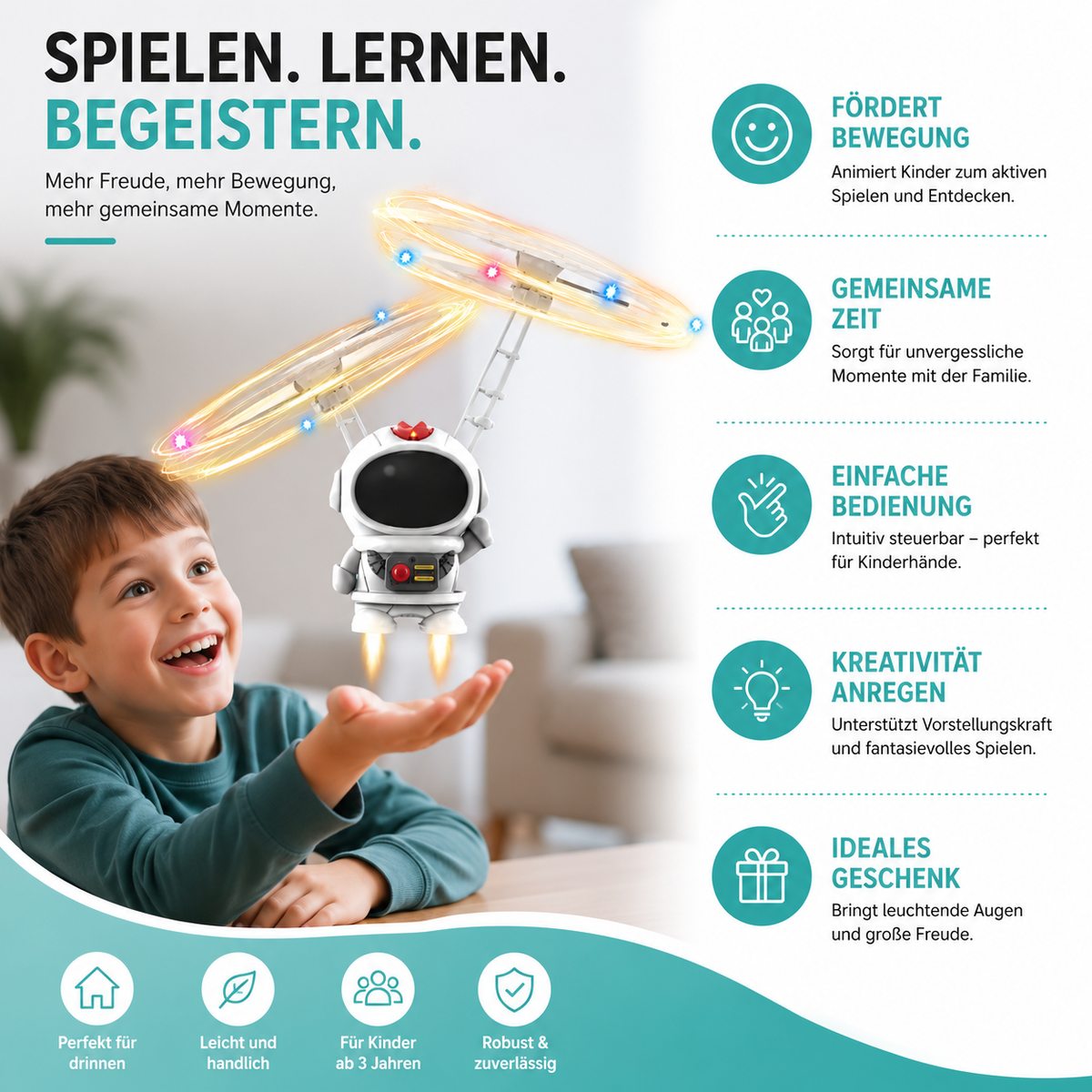 Fliegendes Astronaut Spielzeug mit LED für Kinder