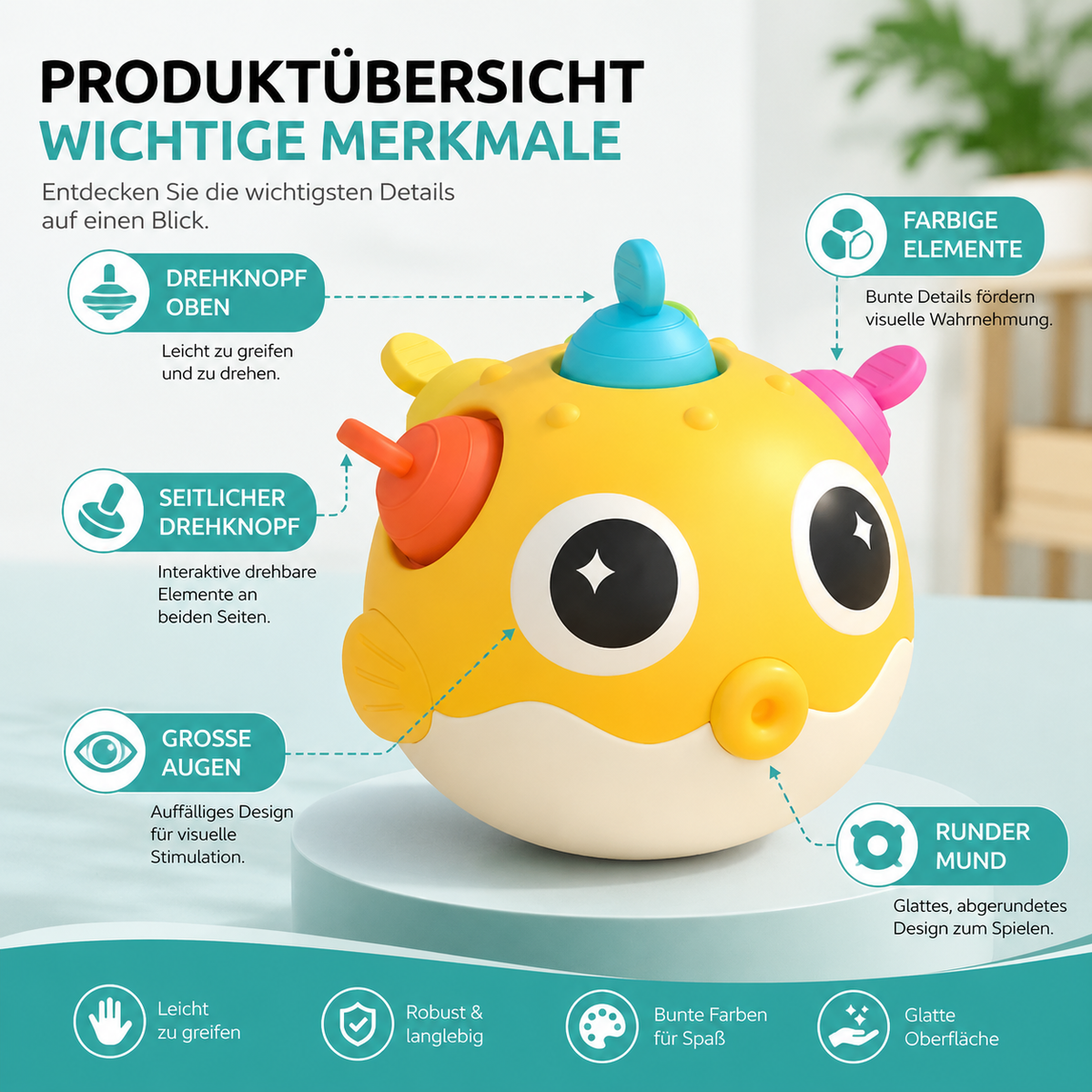 Pufferfish Bell Baby Shaker – Sensorik Spielzeug für frühe Entwicklung