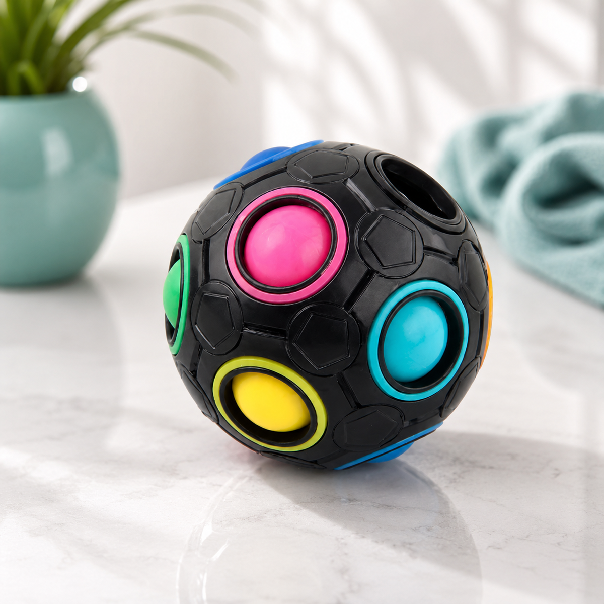 Magischer Regenbogen Puzzleball – Stressabbau für Kinder und Erwachsene Schwarz