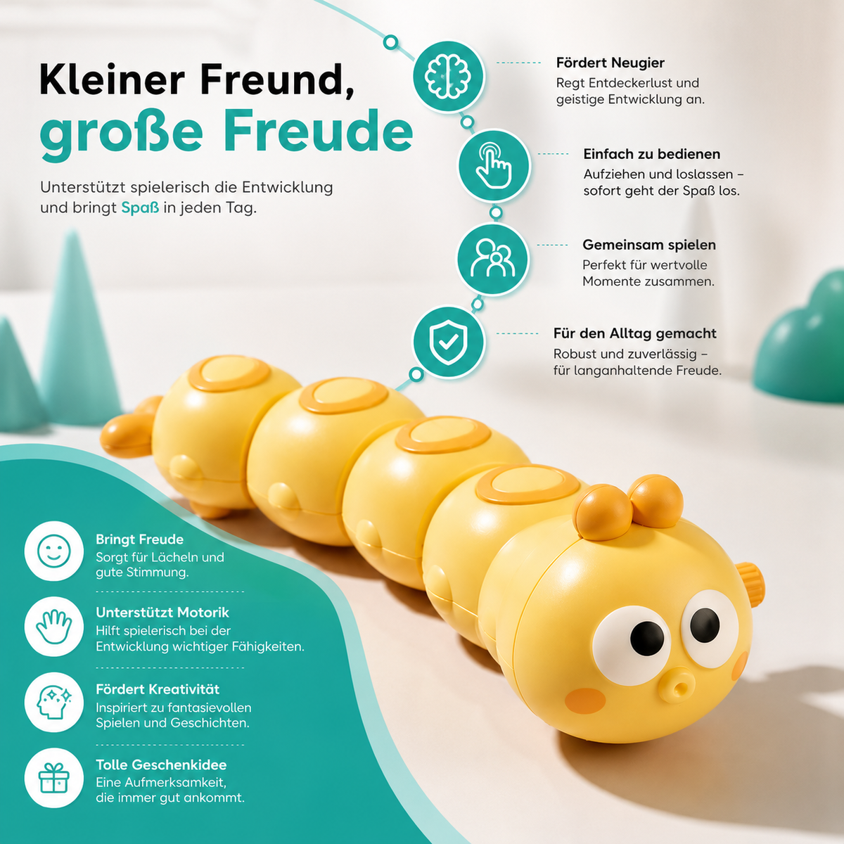 Süße Cartoon-Krabbelraupe – Spaßiges Uhrwerk-Spielzeug für Kids