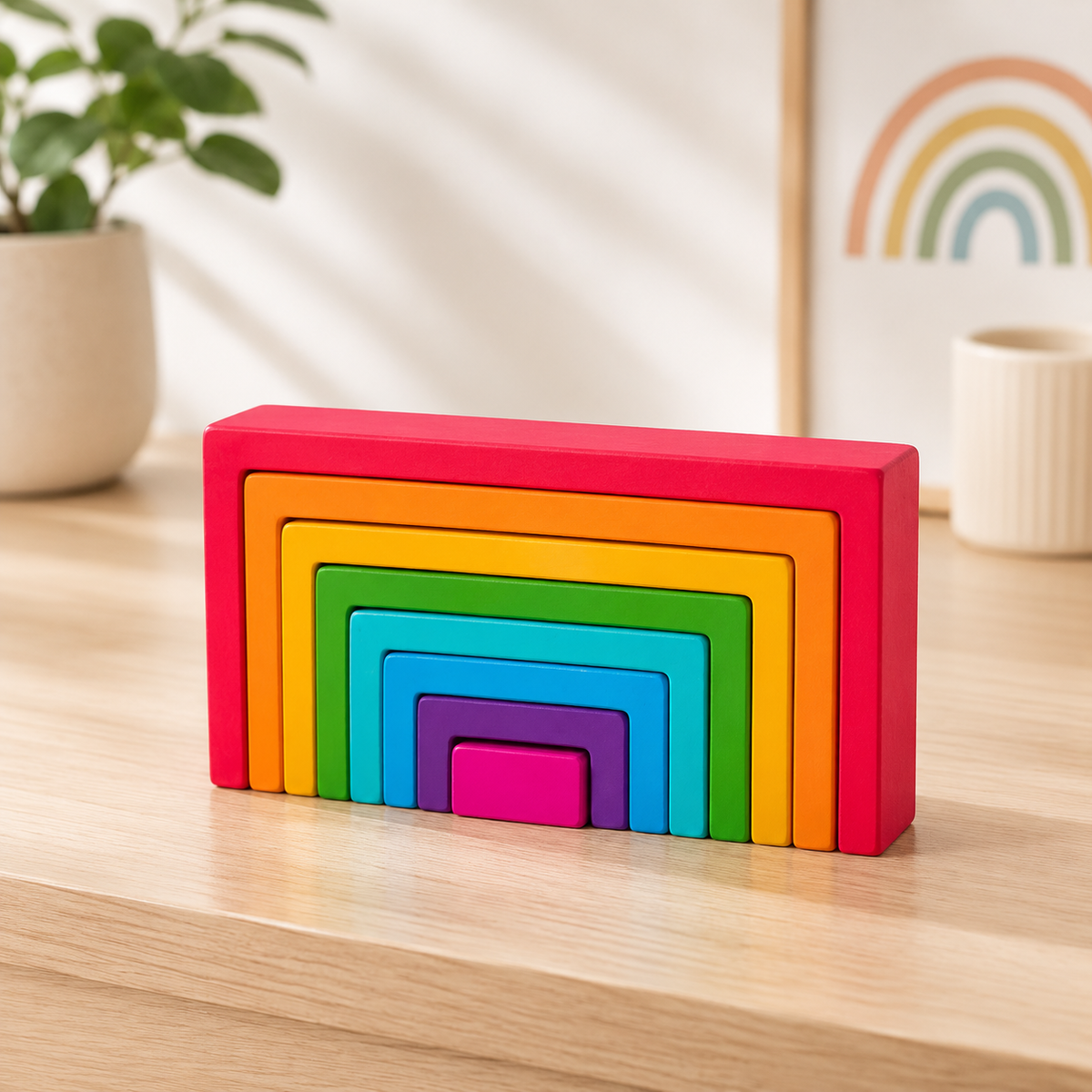 Montessori Regenbogen-Stapelspiel – Farbe, Lernen & Freude vereint Quadratische Regenbogenfarbe