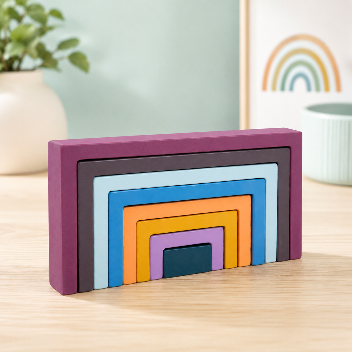 Montessori Regenbogen-Stapelspiel – Farbe, Lernen & Freude vereint Quadratisch Mehrfarbig