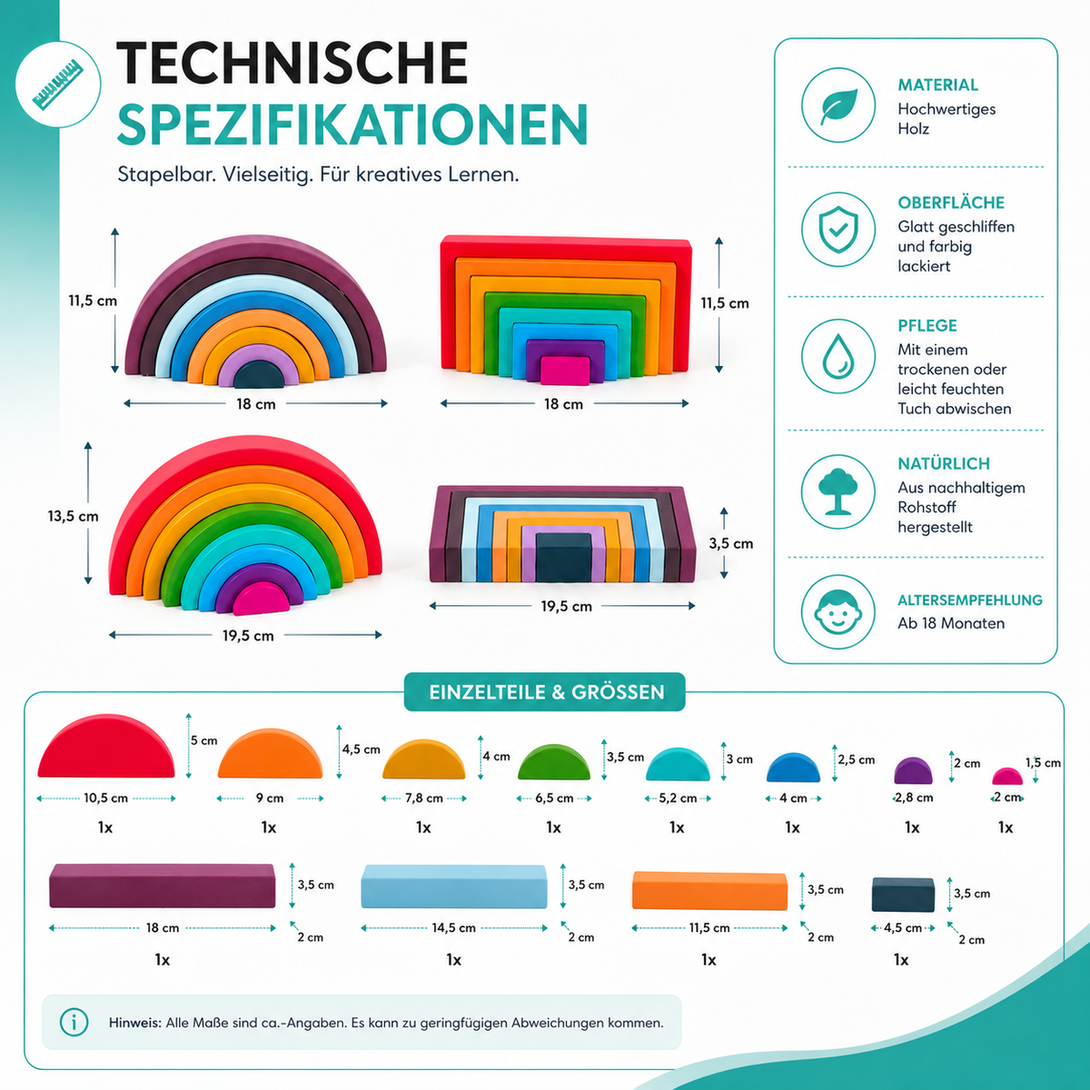 Montessori Regenbogen-Stapelspiel – Farbe, Lernen & Freude vereint