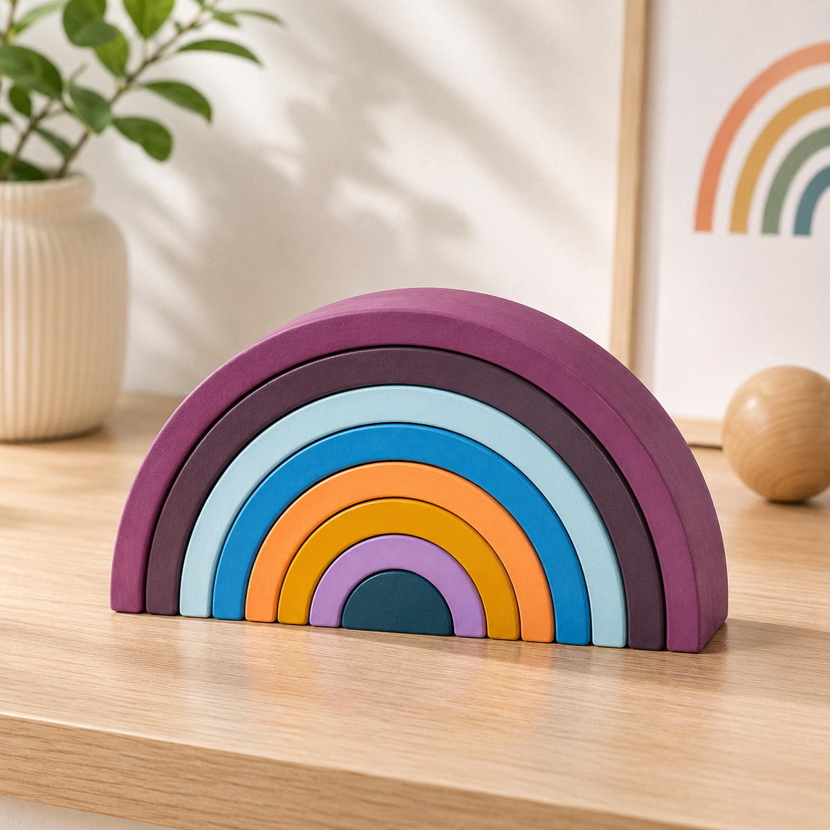 Montessori Regenbogen-Stapelspiel – Farbe, Lernen & Freude vereint Bogen Mehrfarbig