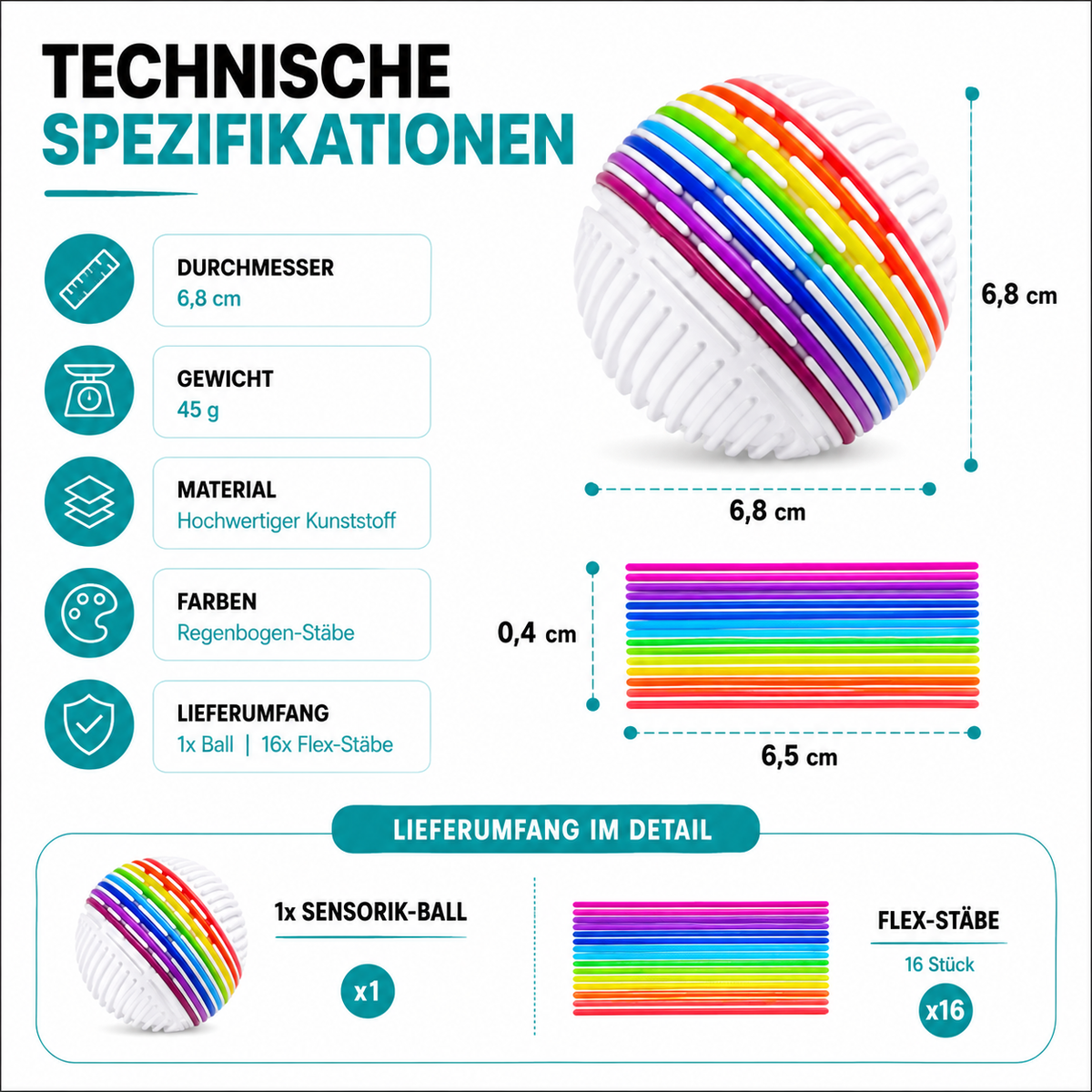 Regenbogen Sensorik Ball – Flexibles Fidget Spielzeug