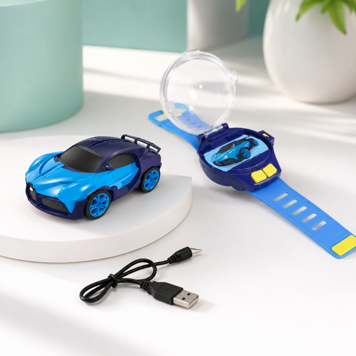Mini-Auto am Handgelenk – Steuer-Spaß & Technik in Einem! Blau