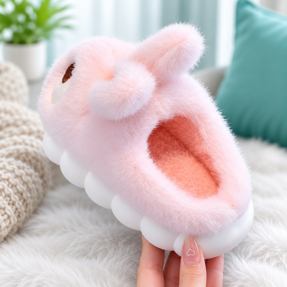 Flauschige Hase-Hausschuhe für Kinder – warm & bequem Rosa