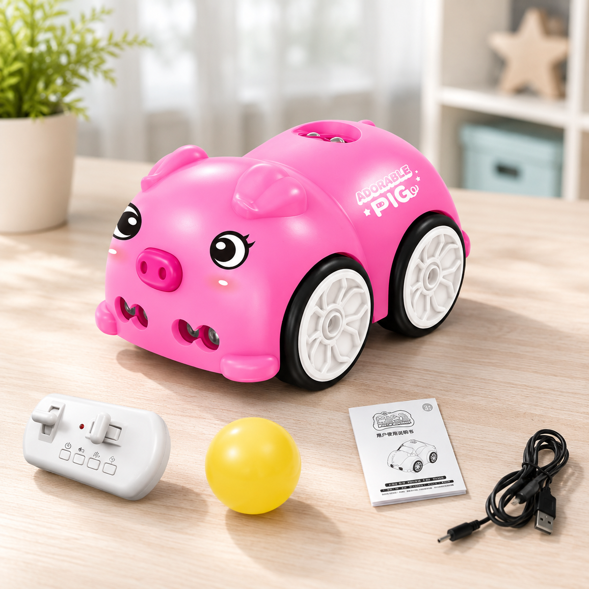 Schlau RC Auto mit Musik & Handsteuerung für Kinder Rosa Ferkel