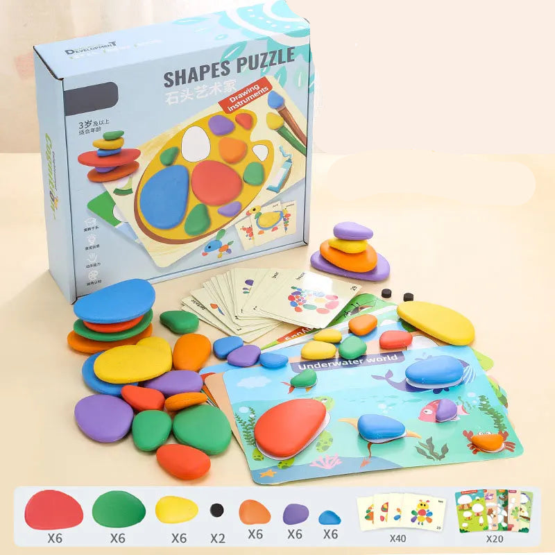 Rainbow Pebbles Montessori Lernspiel – Fördert Kreativität & Denken B-98 Stück