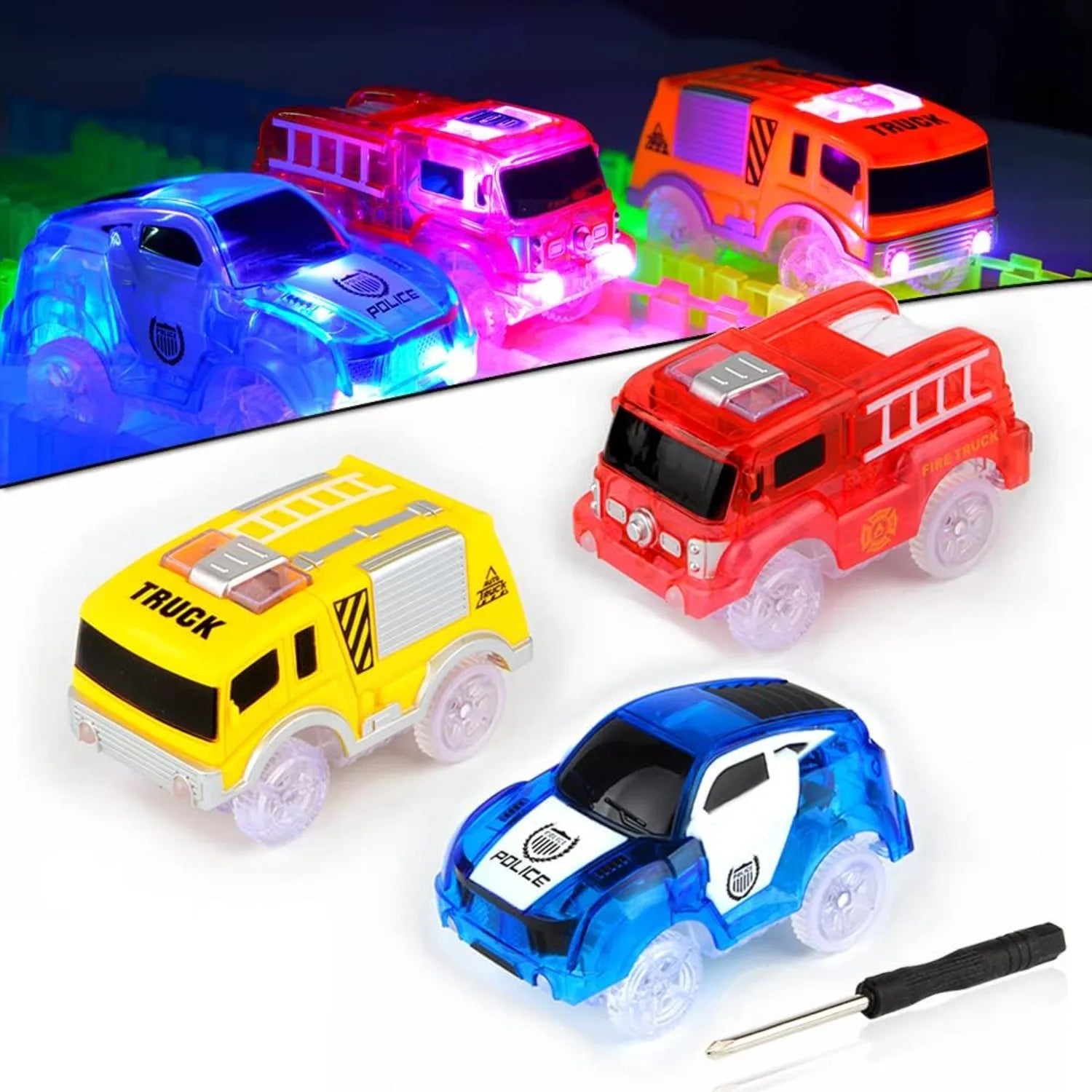 Leuchtende Rennwagen für Magic Tracks – mehr Bahn-Aktion
