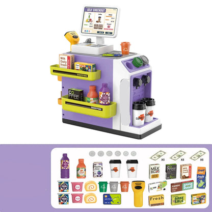 Mini Supermarkt & Kaffeemaschine Spielset – Realistisches Kauferlebnis für Kinder Violett