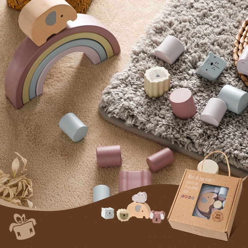 Holz Elefanten Balance Spiel – Montessori Regenbogen Stapelspaß