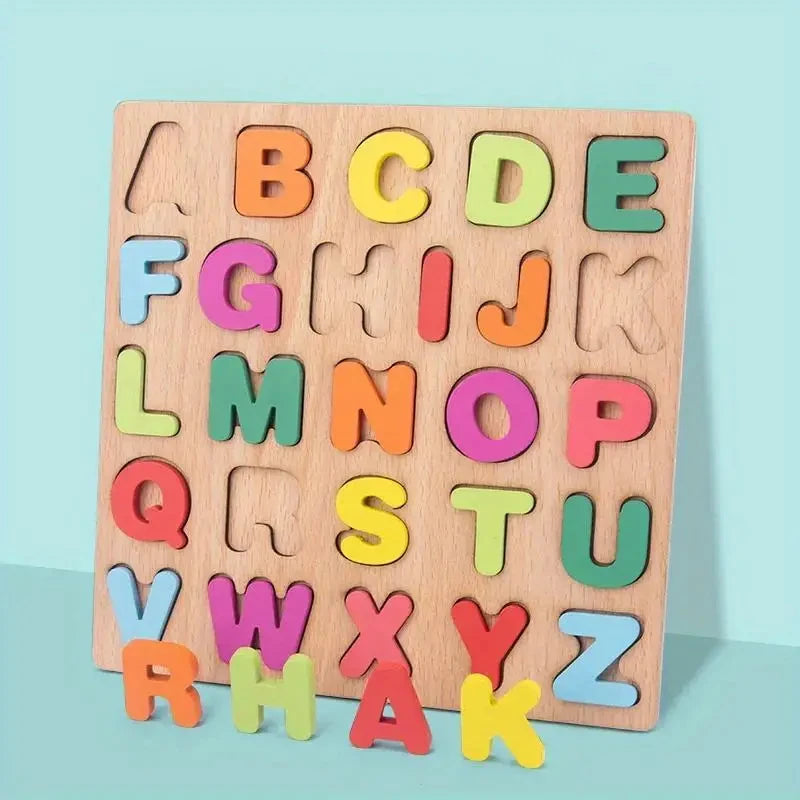 Buntes Alphabet-Holzpuzzle – Lernspiel für Kinder mit Zahlen & Formen Stil 1