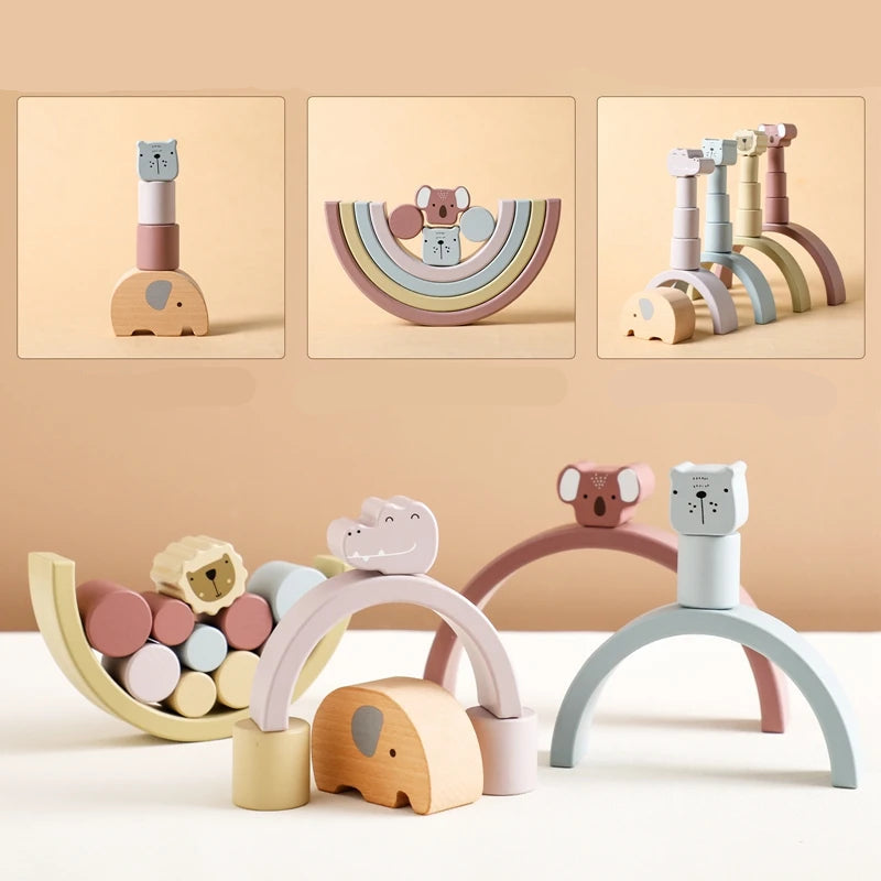 Holz Elefanten Balance Spiel – Montessori Regenbogen Stapelspaß