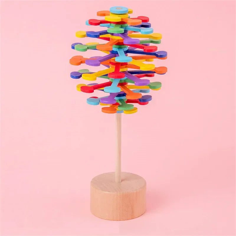Holz Zauberstab Spiral Lollipop – Anti Stress Fidget für Groß & Klein Bunte Waffel