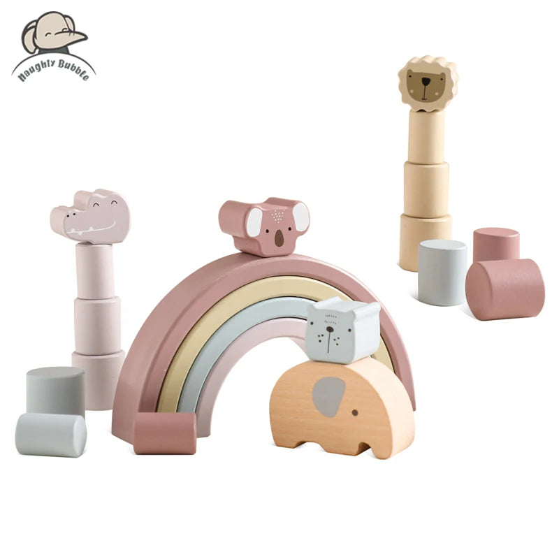 Holz Elefanten Balance Spiel – Montessori Regenbogen Stapelspaß