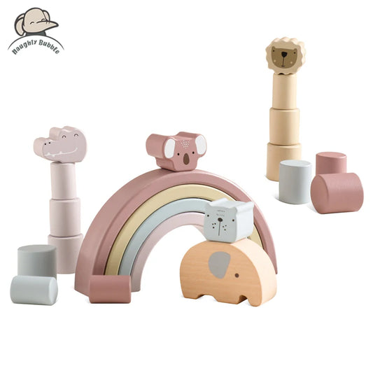 Holz Elefanten Balance Spiel – Montessori Regenbogen Stapelspaß