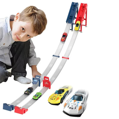 Rennbahn-Action für Kids – Katapult Railcar Spielset mit Alloy Cars 4-Wagen-Doppelspur
