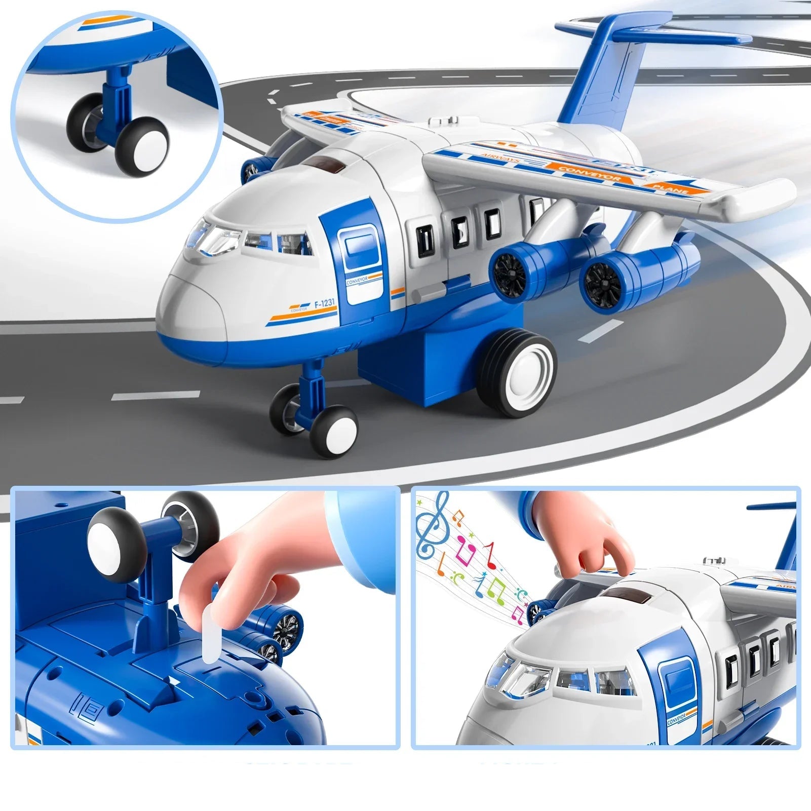 Großes Flugzeug Parkhaus mit Autos & Musik – Geschenk für Kids