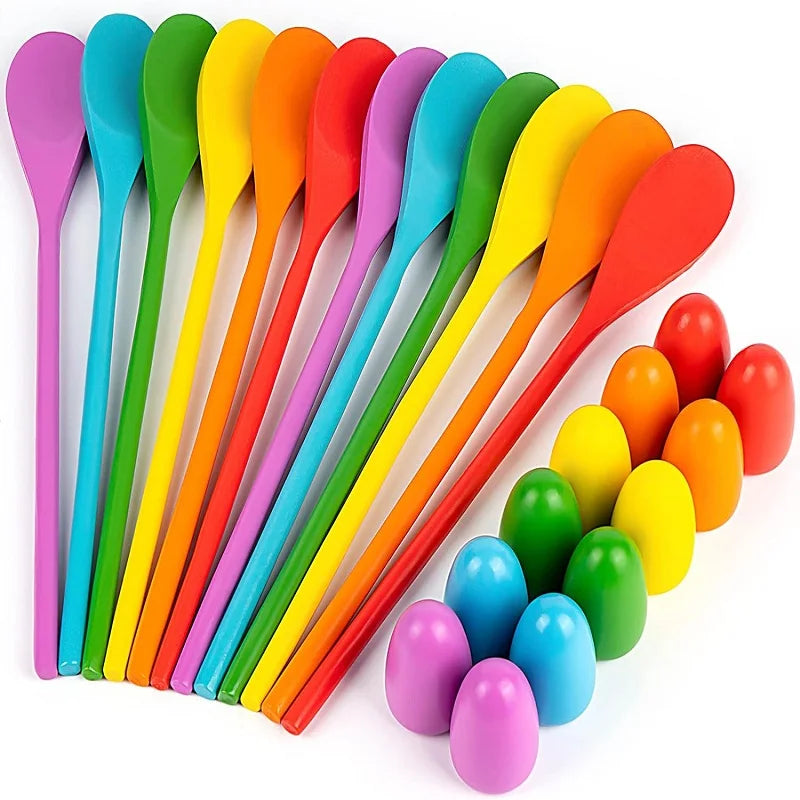 Holz-Ei-und-Löffel-Rennspiel – Gleichgewicht, Spaß & Bewegung für Kinder!