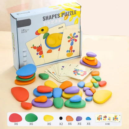 Rainbow Pebbles Montessori Lernspiel – Fördert Kreativität & Denken A-78 Stück