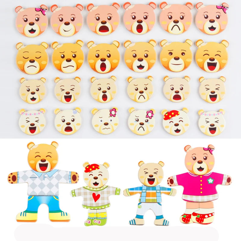 Lernspielzeug aus Holz – Tierpuzzle zum Formen- & Outfitwechsel
