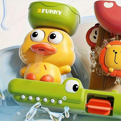 Karikatur Badeente mit Wasserrad – Spielspaß beim Baden für Kinder