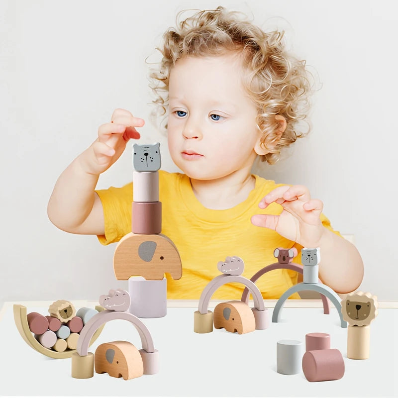 Holz Elefanten Balance Spiel – Montessori Regenbogen Stapelspaß