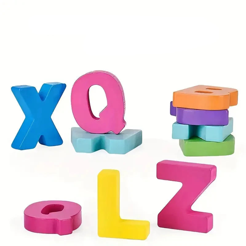 Buntes Alphabet-Holzpuzzle – Lernspiel für Kinder mit Zahlen & Formen