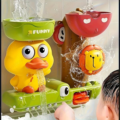 Karikatur Badeente mit Wasserrad – Spielspaß beim Baden für Kinder