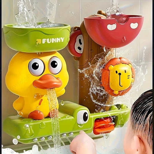 Karikatur Badeente mit Wasserrad – Spielspaß beim Baden für Kinder