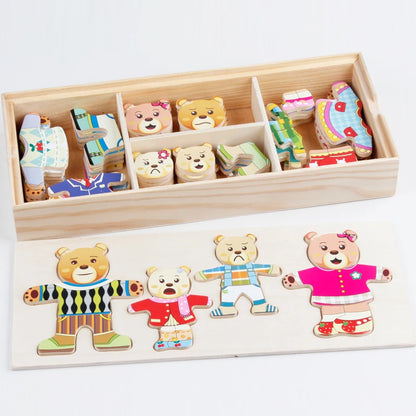 Lernspielzeug aus Holz – Tierpuzzle zum Formen- & Outfitwechsel