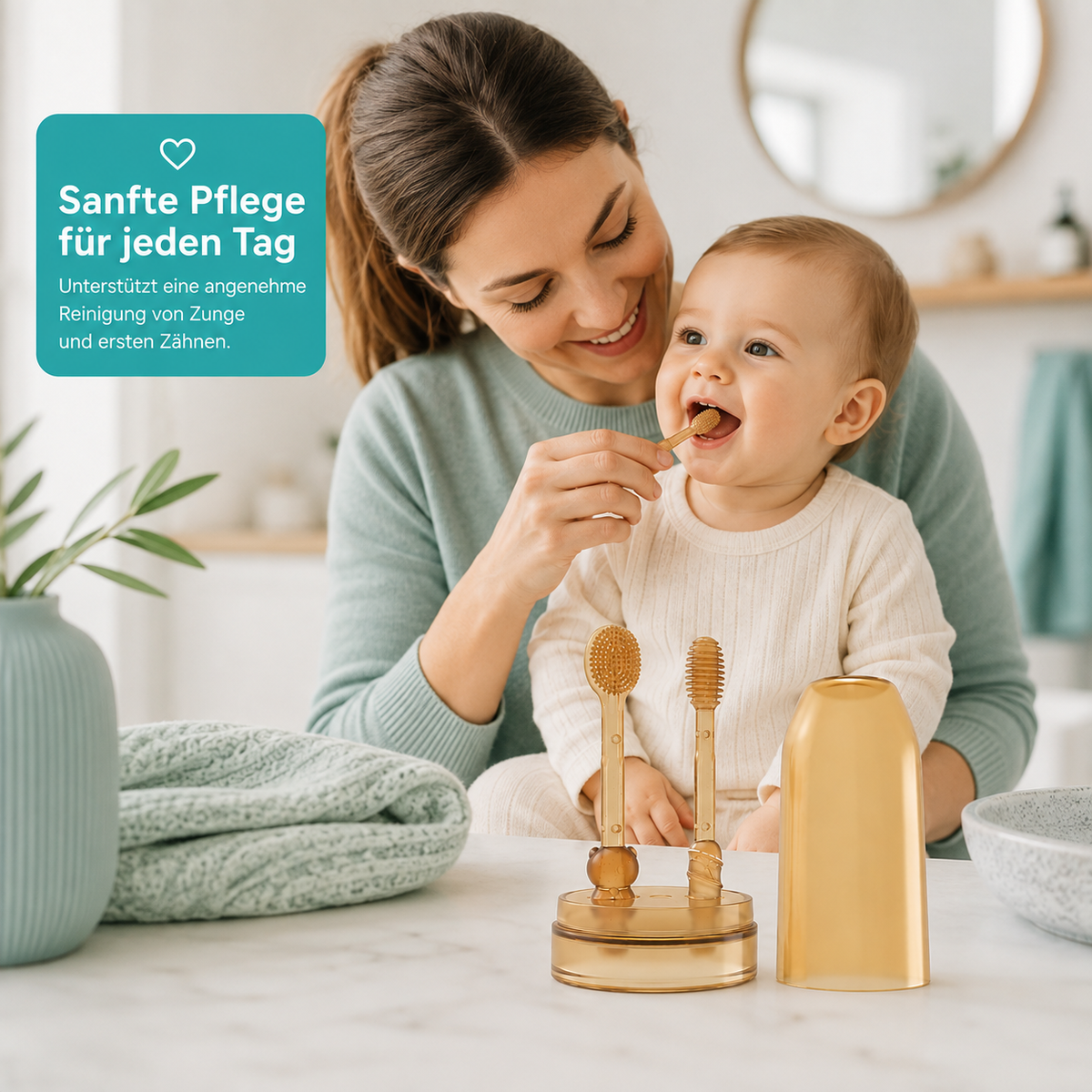 MAMIJOY 3-in-1 Silikon Baby Zahnbürste – Sanfte Pflege für Zunge & Zähne