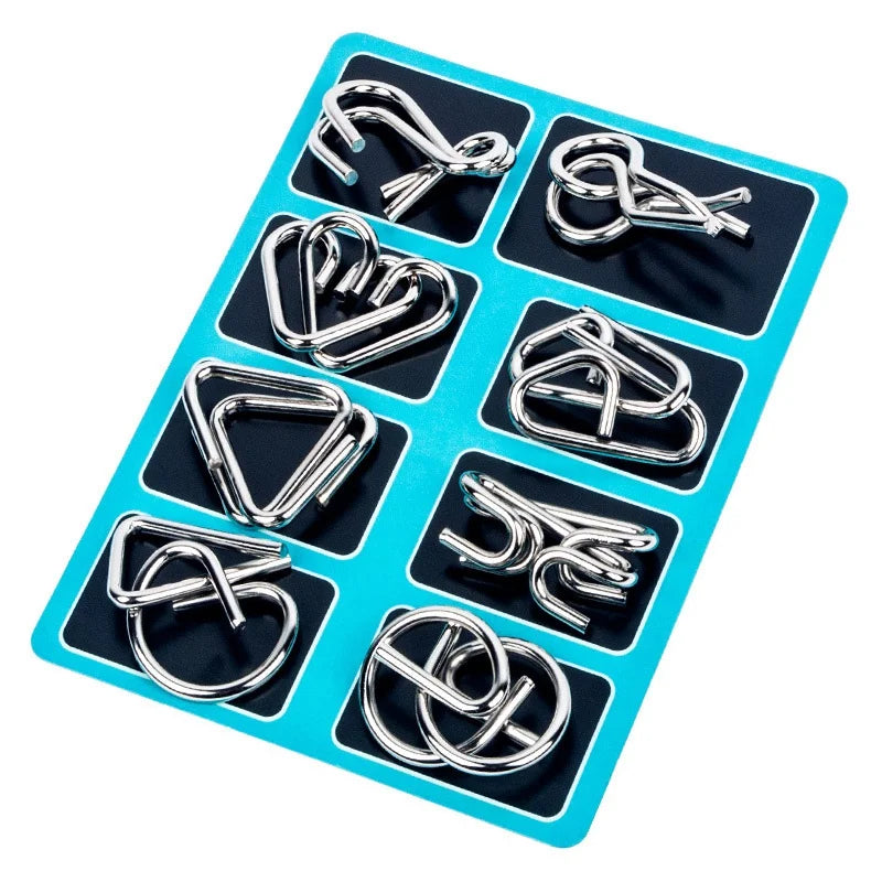 8-Teile Metall Montessori Puzzle – IQ & Gehirntraining für Erwachsene Blau