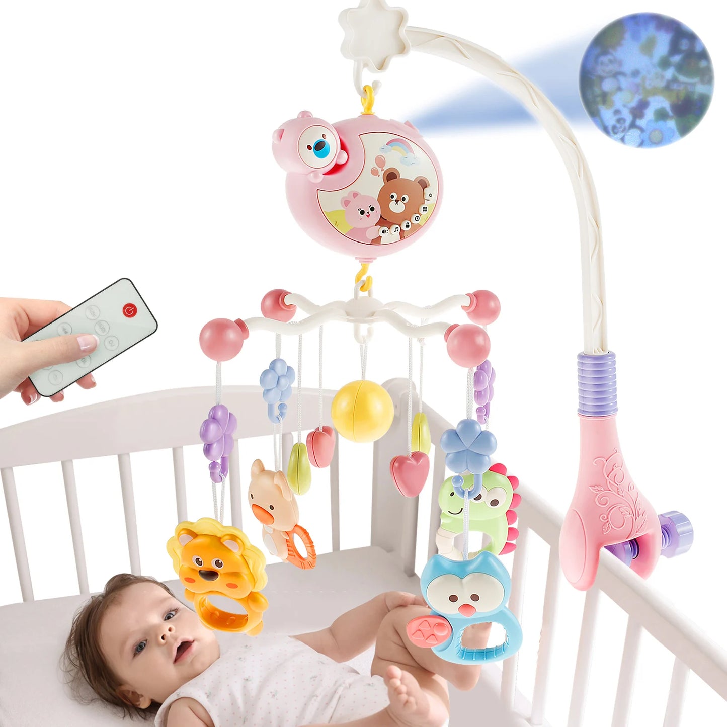 Babykrippe Musik Mobile Rassel Spielzeug, Licht & Fernbedienung