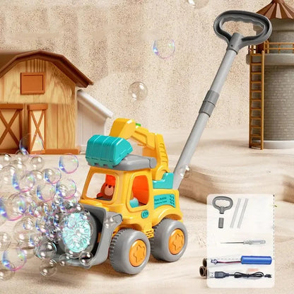 Magische Bubble-Maschine für Kinder mit Licht & Schiebestange Gelb