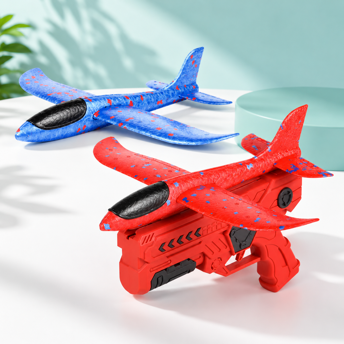 Schaumflugzeug Spielzeug mit Launcher für Kinder Rot