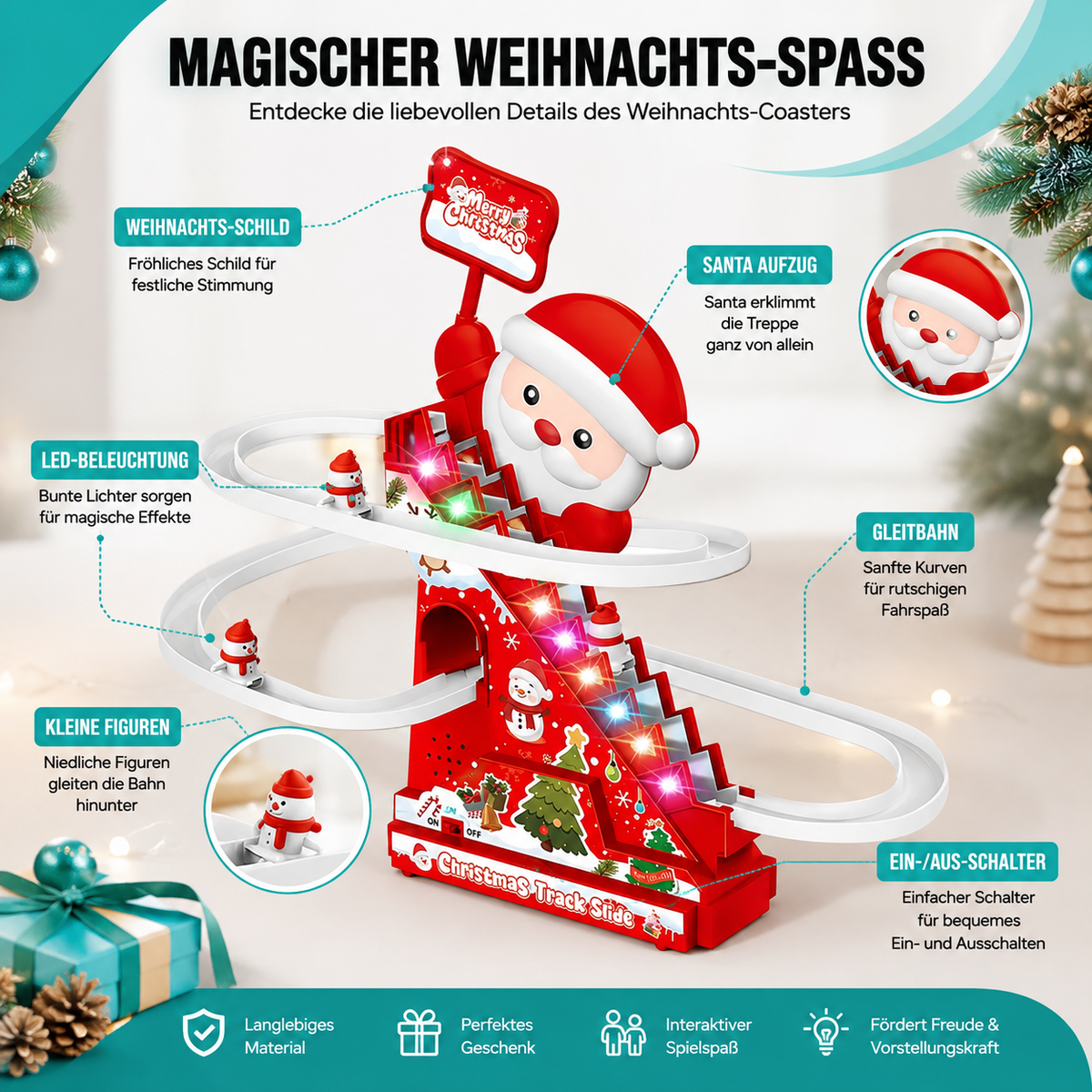 Schneemann-Achterbahn mit Licht & Musik – Weihnachtsspielzeug für Kinder