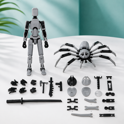 Voll bewegliche Roboter-Figur – Kreatives Spielen & Posen Grau
