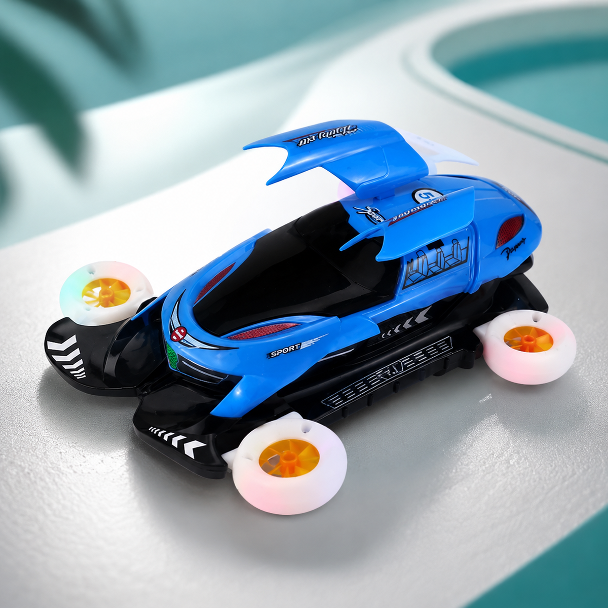 Interaktives 360° Spielzeugauto mit Licht & Musik Blau