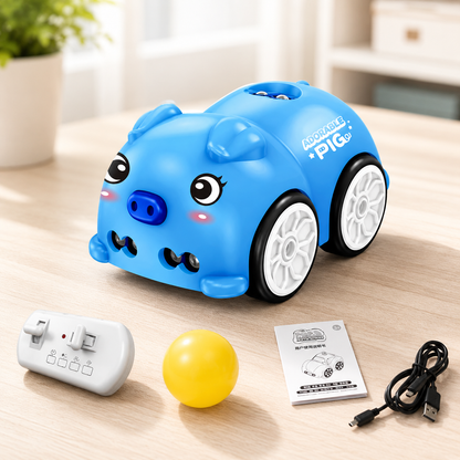 Schlau RC Auto mit Musik & Handsteuerung für Kinder Blaues Ferkel
