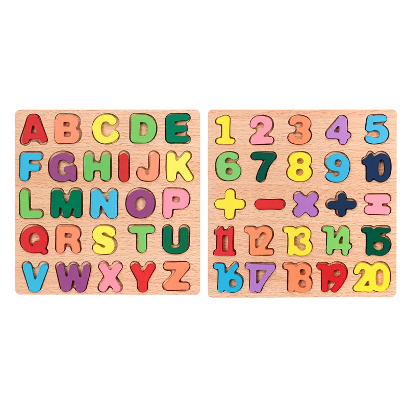 Buntes Alphabet-Holzpuzzle – Lernspiel für Kinder mit Zahlen & Formen Stil 2