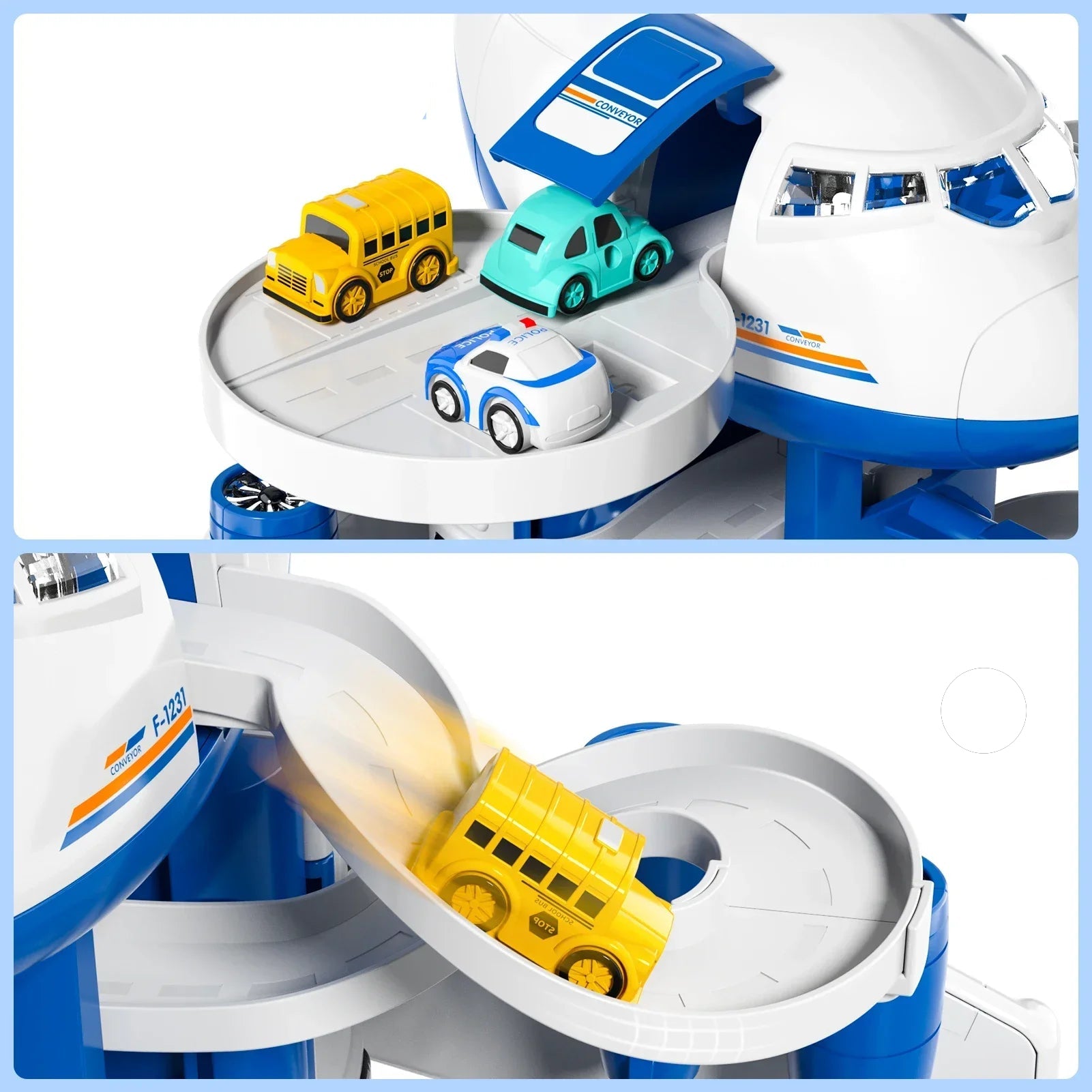 Großes Flugzeug Parkhaus mit Autos & Musik – Geschenk für Kids